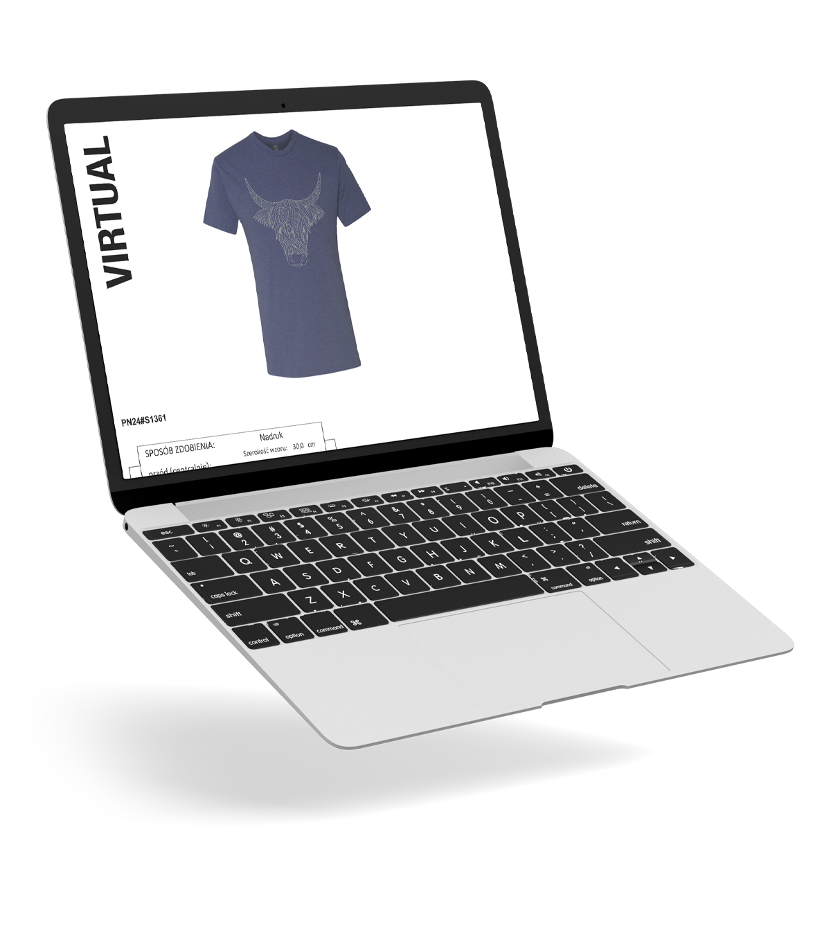 Digital proof of a T-shirt design displayed on a laptop screen.